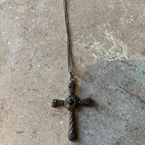 Vintage Sterling Silver Cross Pendant Necklace